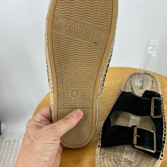 Soludos double black suede strap espadrille slide on sandal 8 - Picture 9 of 13